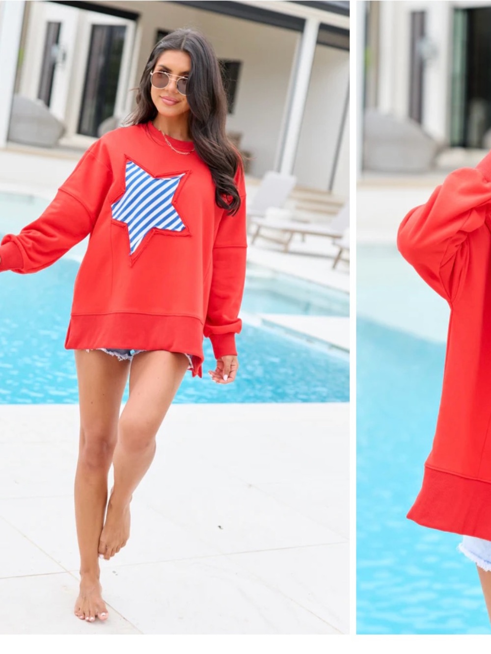 Pink Lilly -Red Star Appliqué Oversized Sweatshirt - medium - NWT